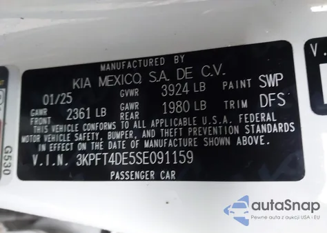 2025 Kia K4 Lx from USA, damaged, VIN 3KPFT4DE5SE091159